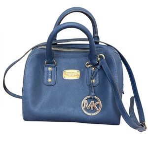 Michael Kors Safiano Leather Satchel Navy Gold Hardware Top Handle Crossbody